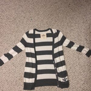 Hollister gray and white striped cardigan.